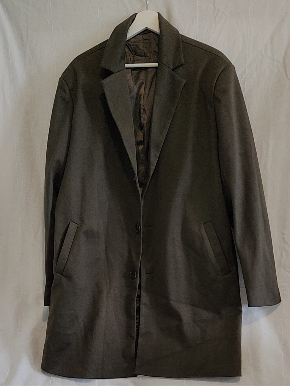 Classic Single-Breasted Overcoat - Dark Olive